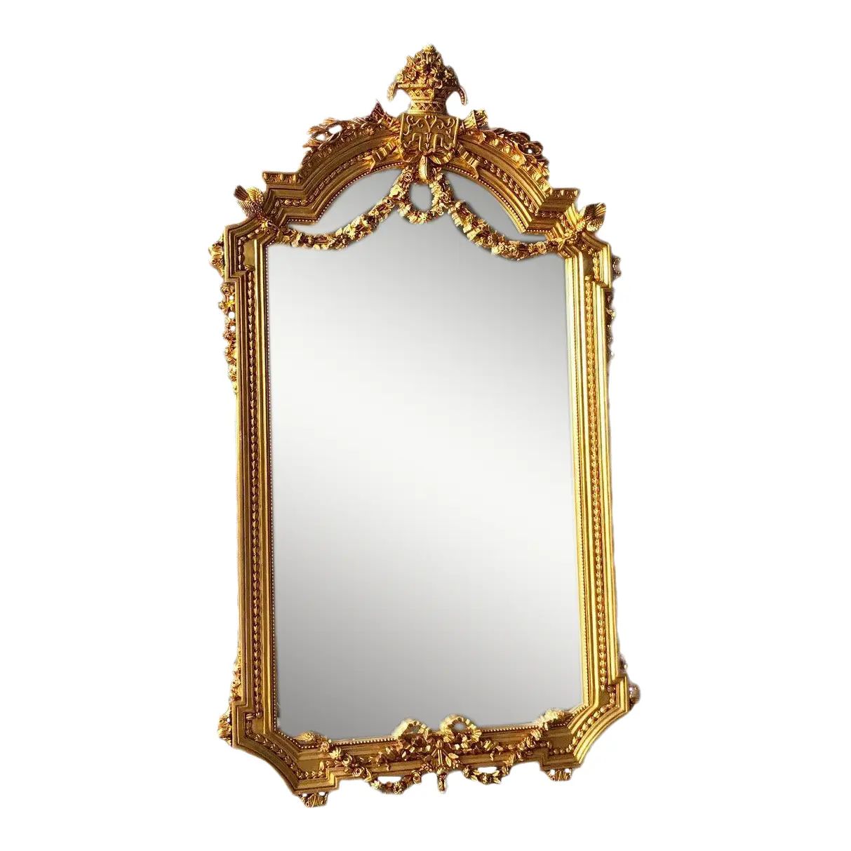 Custom Made French Louis XVI Style Gold Leaf Wooden Floor Mirror in Any Dimension | Chairish