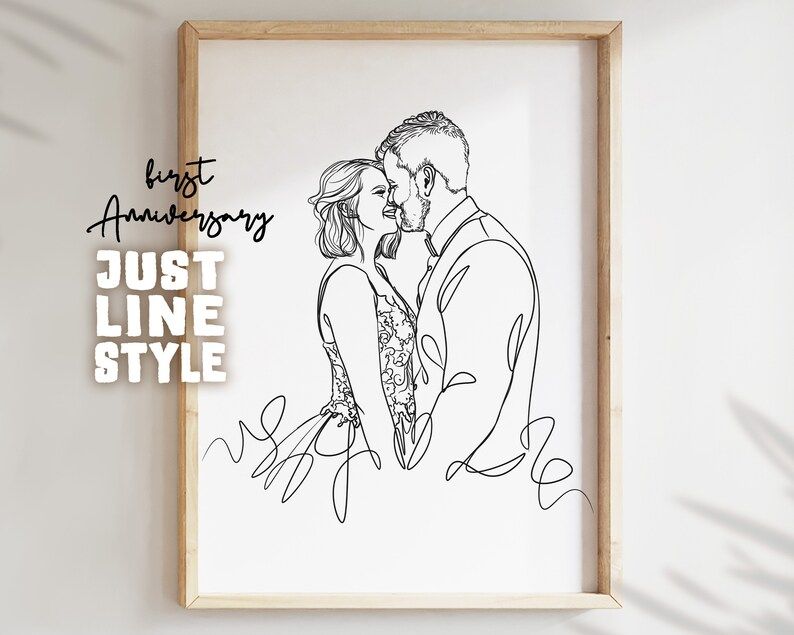 COUPLE PORTRAIT - Anniversary Line Engagement Drawing | Valentines Gift For Husband | First Dance... | Etsy (US)