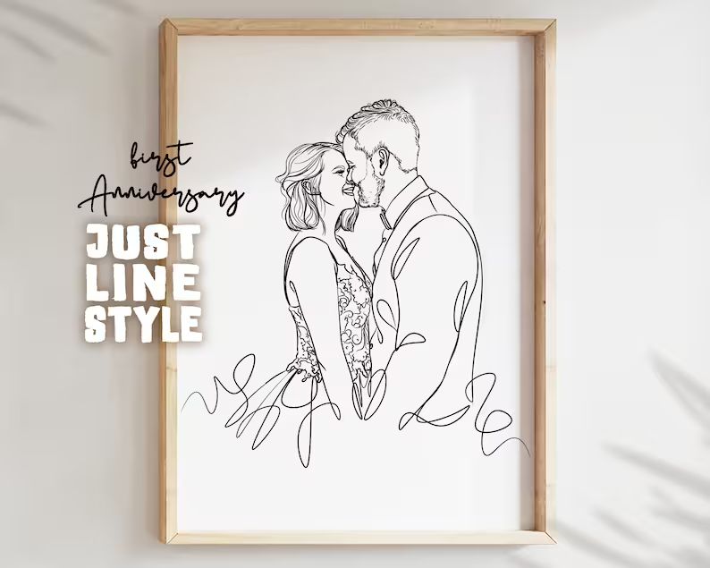 COUPLE PORTRAIT - Anniversary Line Engagement Drawing | Valentines Gift For Husband | First Dance... | Etsy (US)