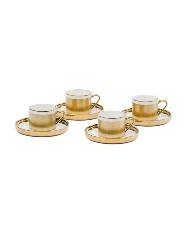 Set Of 4 Metallic Gold Espresso Cups And Saucers Set | TJ Maxx