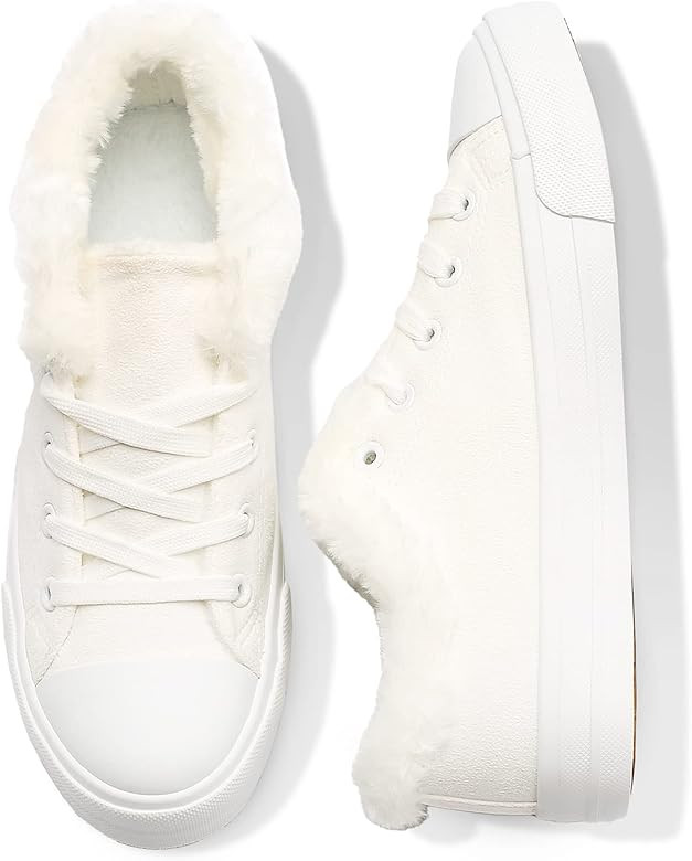 kufeiti Women’s Fashion Soft Suede Fleece Lined Shoes Faux Fur Collar Low Top Slip On Sneakers ... | Amazon (US)