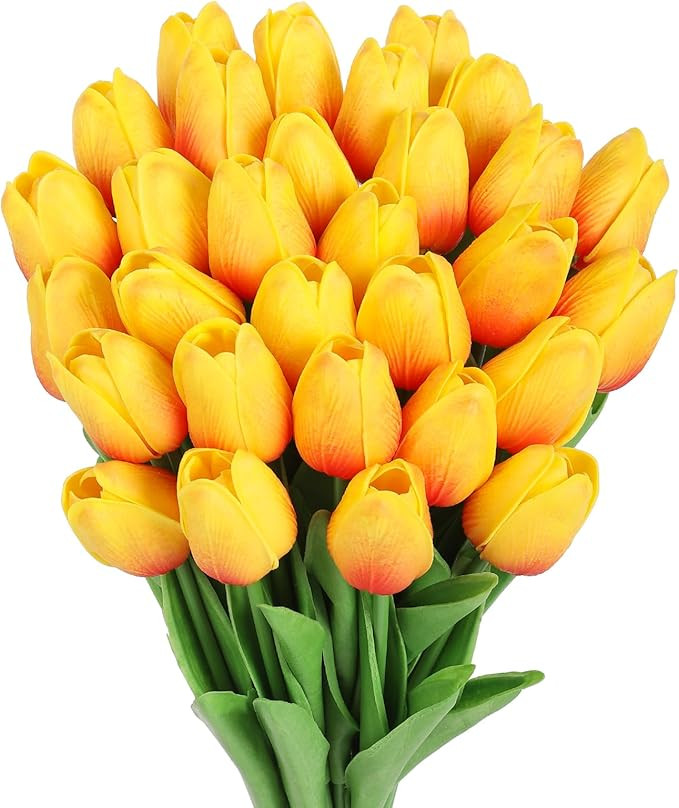 MACTING 30PCS Artificial Fall Flowers, Real Touch Fake Tulips, PU Tulip Flowers for Bouquet Arran... | Amazon (US)