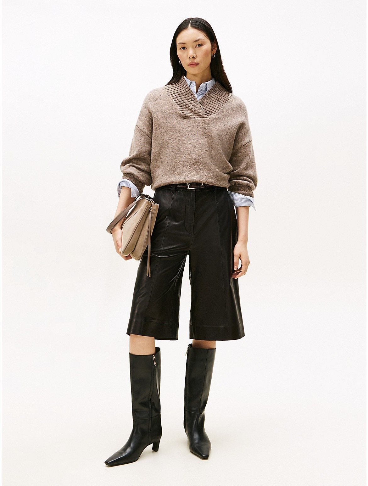 Tommy Hilfiger Women's Leather Wide-Leg Culotte - Black - 4 | Tommy Hilfiger (US)