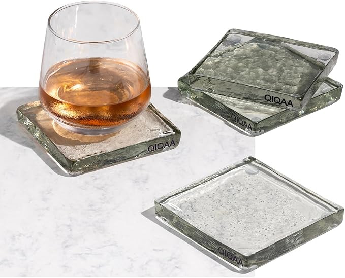 Glass Coasters Set of 4 for Drinks - Modern Farmhouse Design, Clear Art Glass, Handmade in India ... | Amazon (US)