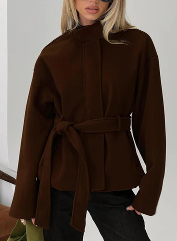 Tameeka Funnel Neck Coat Brown | Princess Polly US