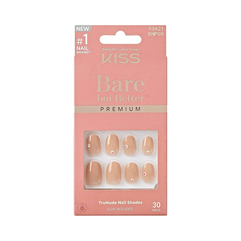 KISS Bare but Better, Press On Nails, Nail glue included, 'Stay', Beige, Short Size, Oval Shape, ... | Amazon (US)