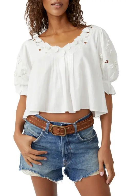 Free People Sophie Floral Appliqué Cotton Top in Optic White at Nordstrom, Size Small | Nordstrom