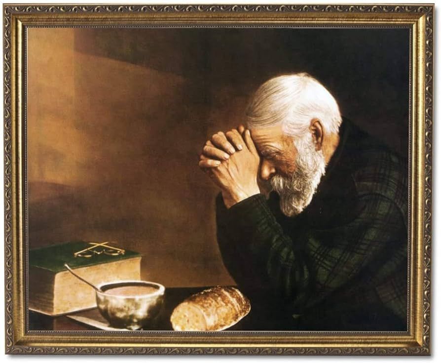 Daily Bread Man Praying at Dinner Table "Grace" by Engstrom Religious Art Print 8x10" Gold Frame ... | Amazon (US)