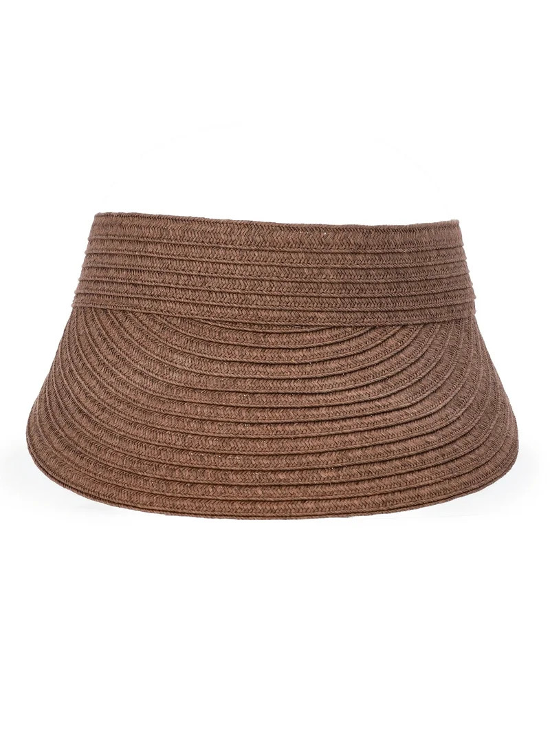 Time and Tru Women's Straw Visor Hat, Dark Brown | Walmart (US)