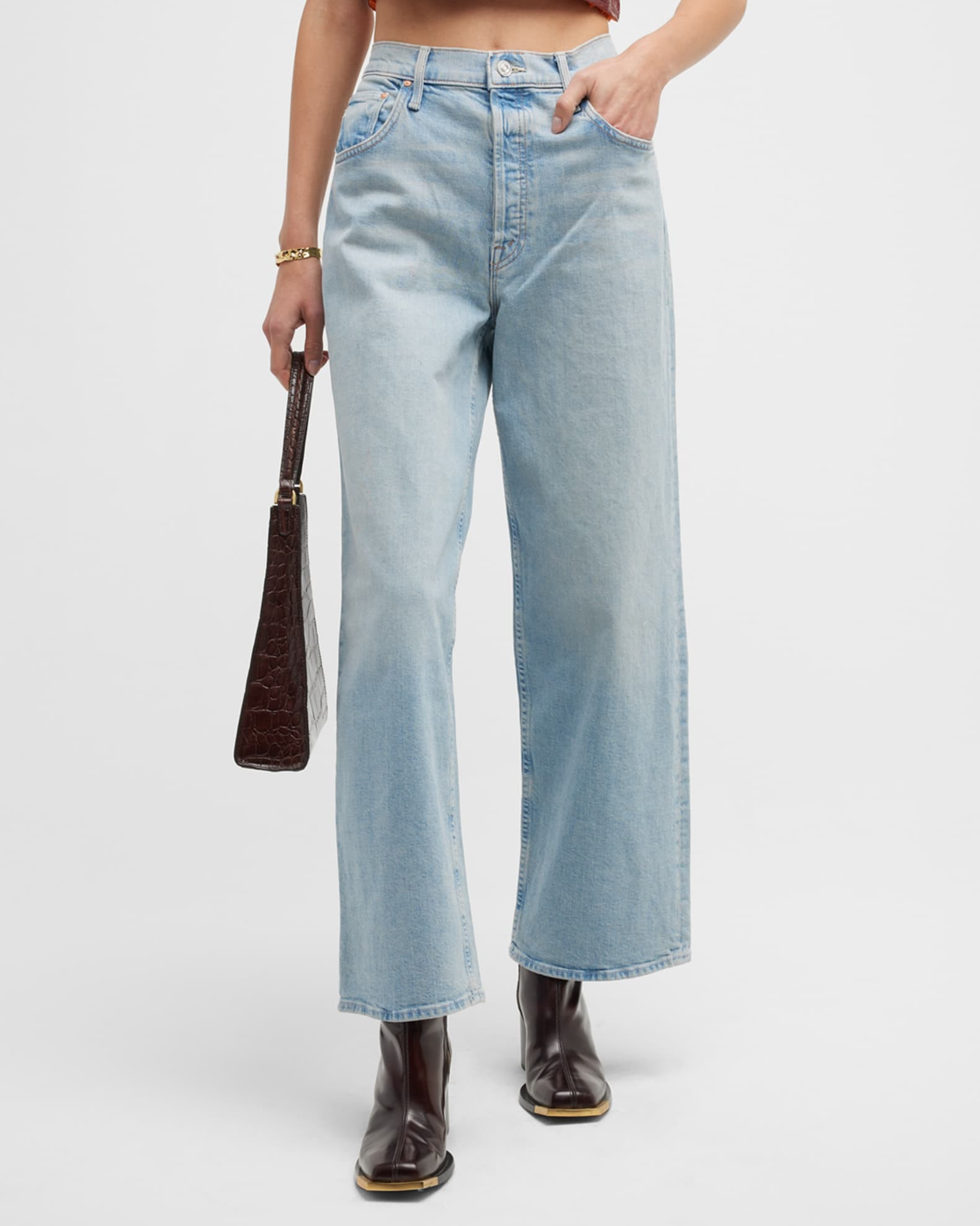 The Spinner Skimp High-Rise Cropped Wide Jeans | Neiman Marcus