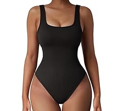 SUUKSESS Women Ribbed Sexy Bodysuit Sleeveless Square Neck Padded Tank Top | Amazon (US)