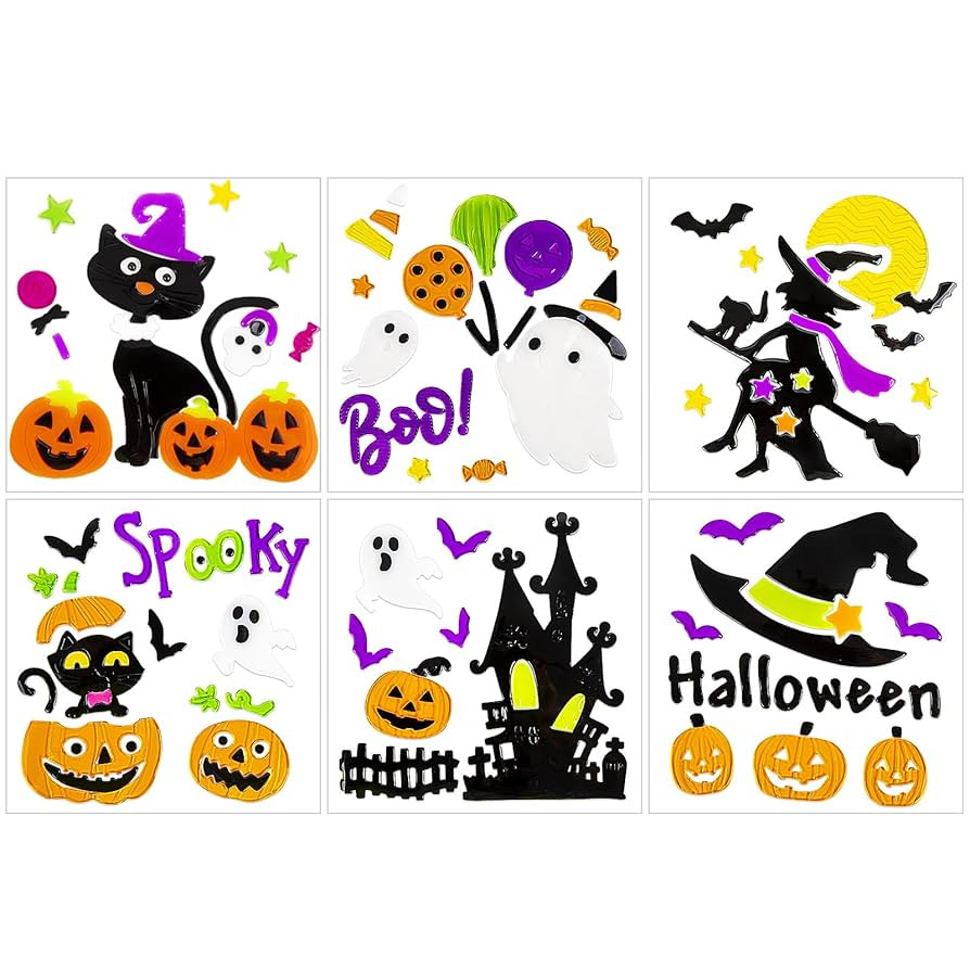 Halloween Window Clings Gel, Witch, Witch Hat, Black Cat, Castle, Home Party Supplies Window Glas... | Amazon (US)