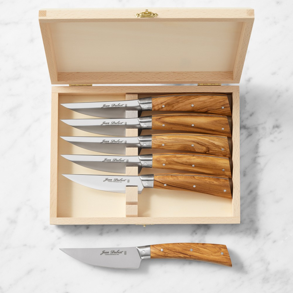 Jean Dubost Bistronomie Wide Blade Olivewood Steak Knives, Set of 6 | Williams-Sonoma
