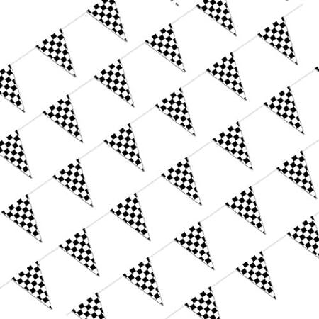 Checkered Flags Black and White 100’ FT Pennant Racing Banner | NASCAR Theme Party Decoration Plasti | Amazon (US)