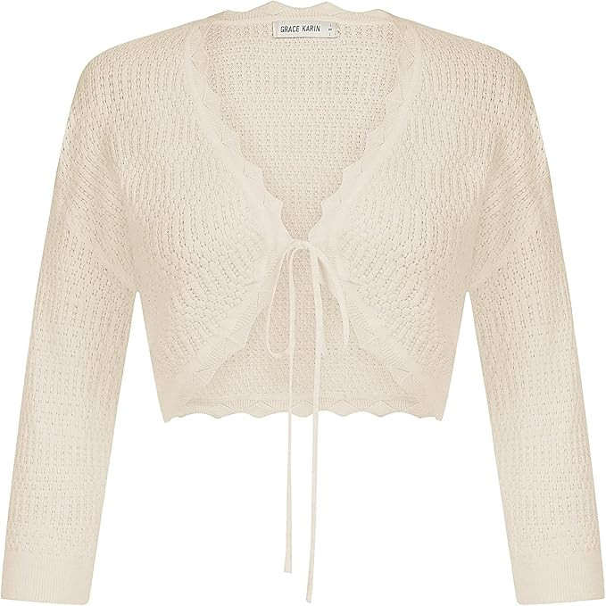 GRACE KARIN Women's Open Front Knit Cropped Bolero Shrug Cardigan Sweater Long Sleeve (S-4XL) | Amazon (US)