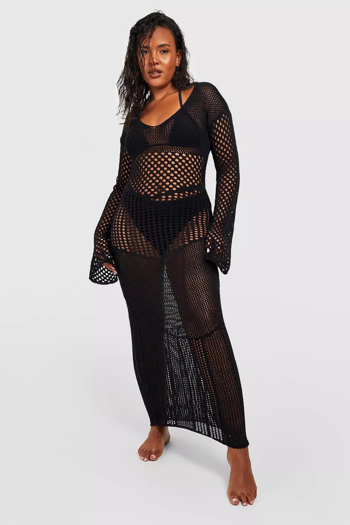 Plus Knitted Crochet Long Sleeve Maxi Dress | Boohoo.com (UK & IE)