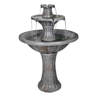 41.7 in. Cement Pedestal Waterfall Fountain Outdoor Floor 3-Tier Pedestal Water Fountain and Bird... | The Home Depot