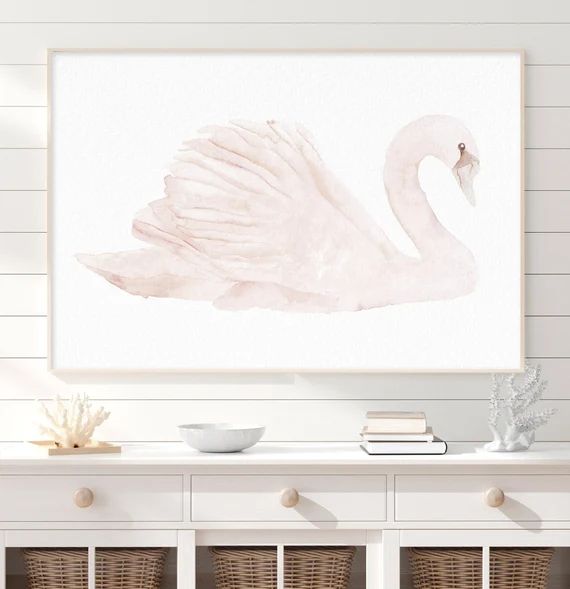 Swan Watercolor Print Minimalist Blush Pink Feather Pink | Etsy | Etsy (US)