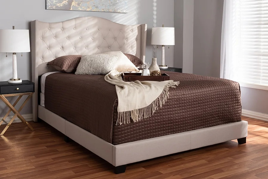 Baxton Studio Alesha Modern and Contemporary Beige Fabric Upholstered King Size Bed - Walmart.com | Walmart (US)