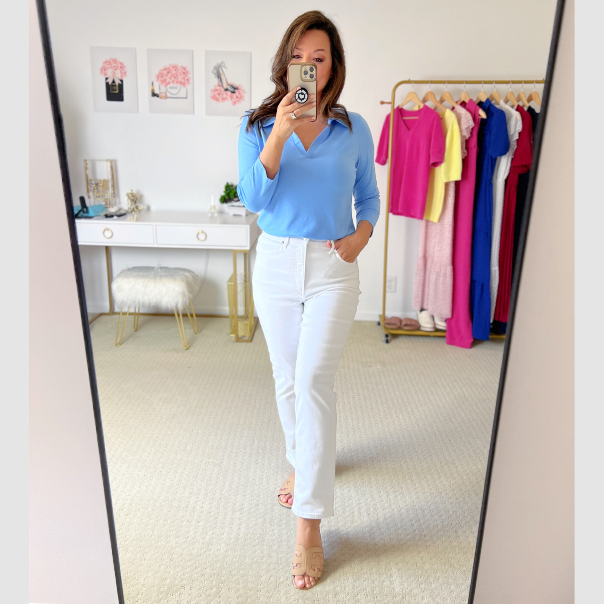 This is a great casual top for spring! The 3/4 sleeve and polo style collar are flattering details that keep it modern and current. It is available in 20 colors in sizes S-XXL  

#LTKover40 #LTKfindsunder50 #LTKmidsize