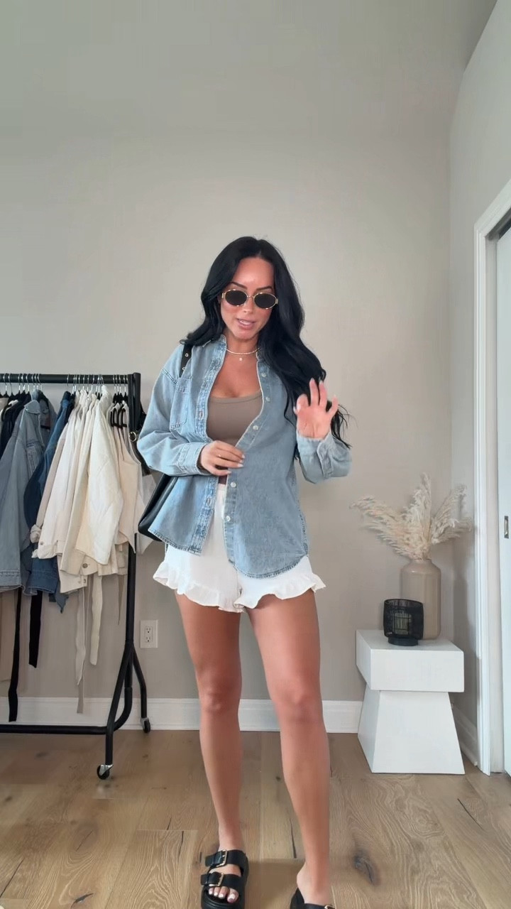 One of my all-time favorite outfits 🤍 so simple, but feels so chic and put together. These are the kind of closet staples I reach for year after year—they mix & match with everything. Linked on my LTK (outfit inspo section).

My Sizing: 5’7”, 145 lbs, 32DD 
I’m wearing size small tank & short, XS denim shirt.

#LTKootd #LTKgrwm #LTKU