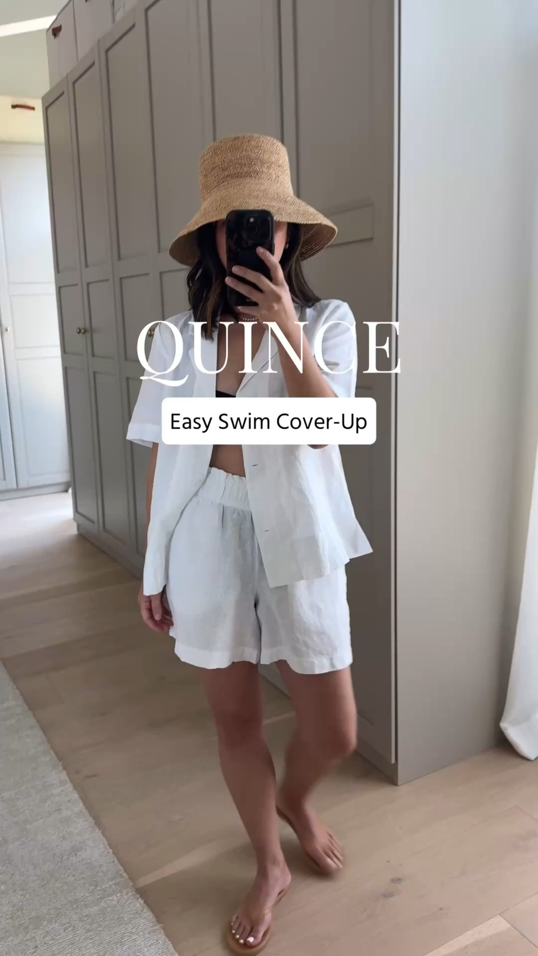 Love these linen separates as an easy cover-up, and the bikini is so comfortable with adjustable straps. Wearing the shirt and shorts in a small, and the bikini top and bottoms in a small. @Quince #quincepartner