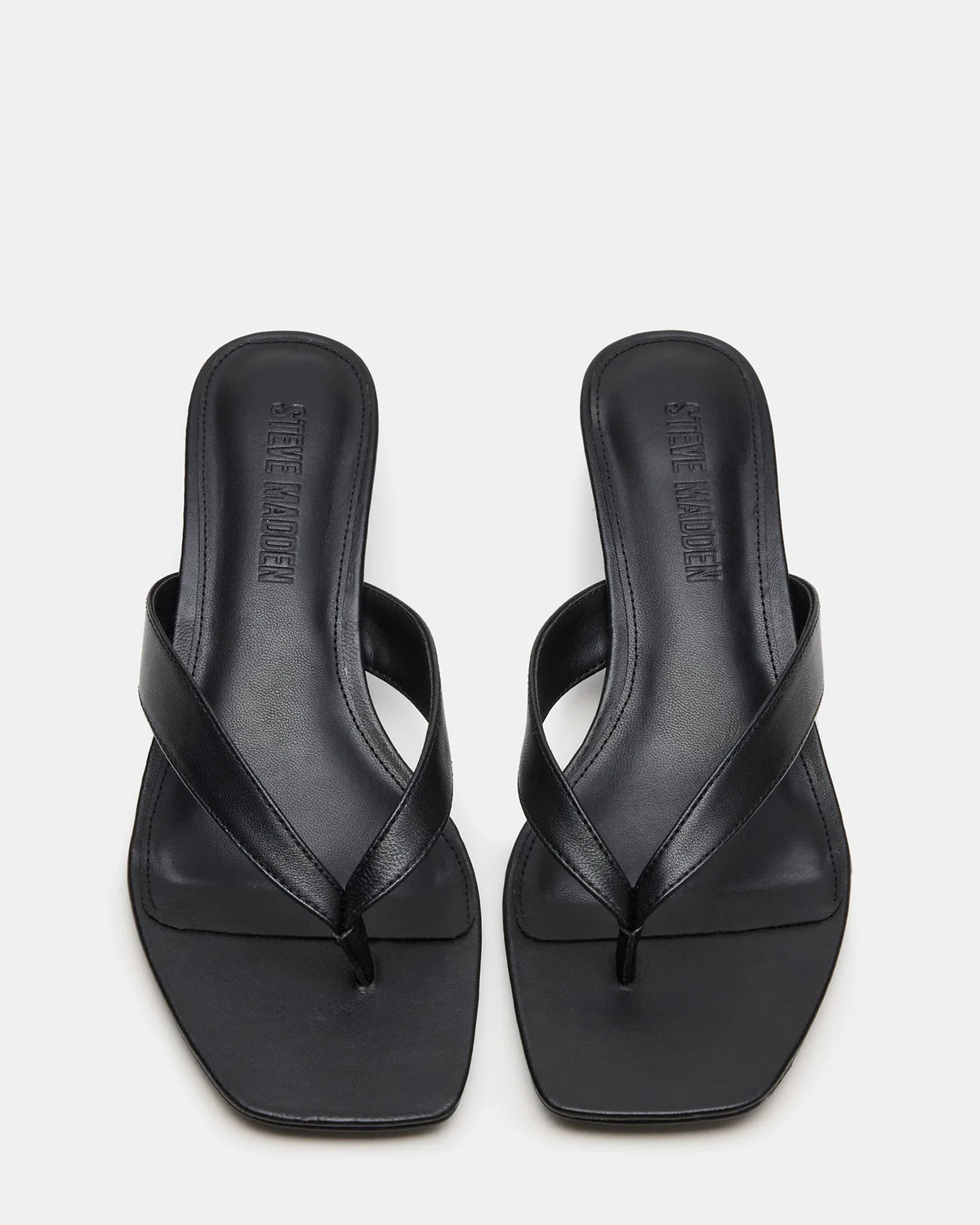 TRACIE Black Leather Thong Strap Women's Kitten Heel | Steve Madden (US)