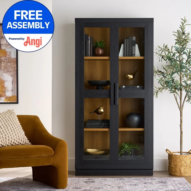 Better Homes & Gardens Ezra Glass Door Storage Accent Cabinet, Rich Black finish | Walmart (US)