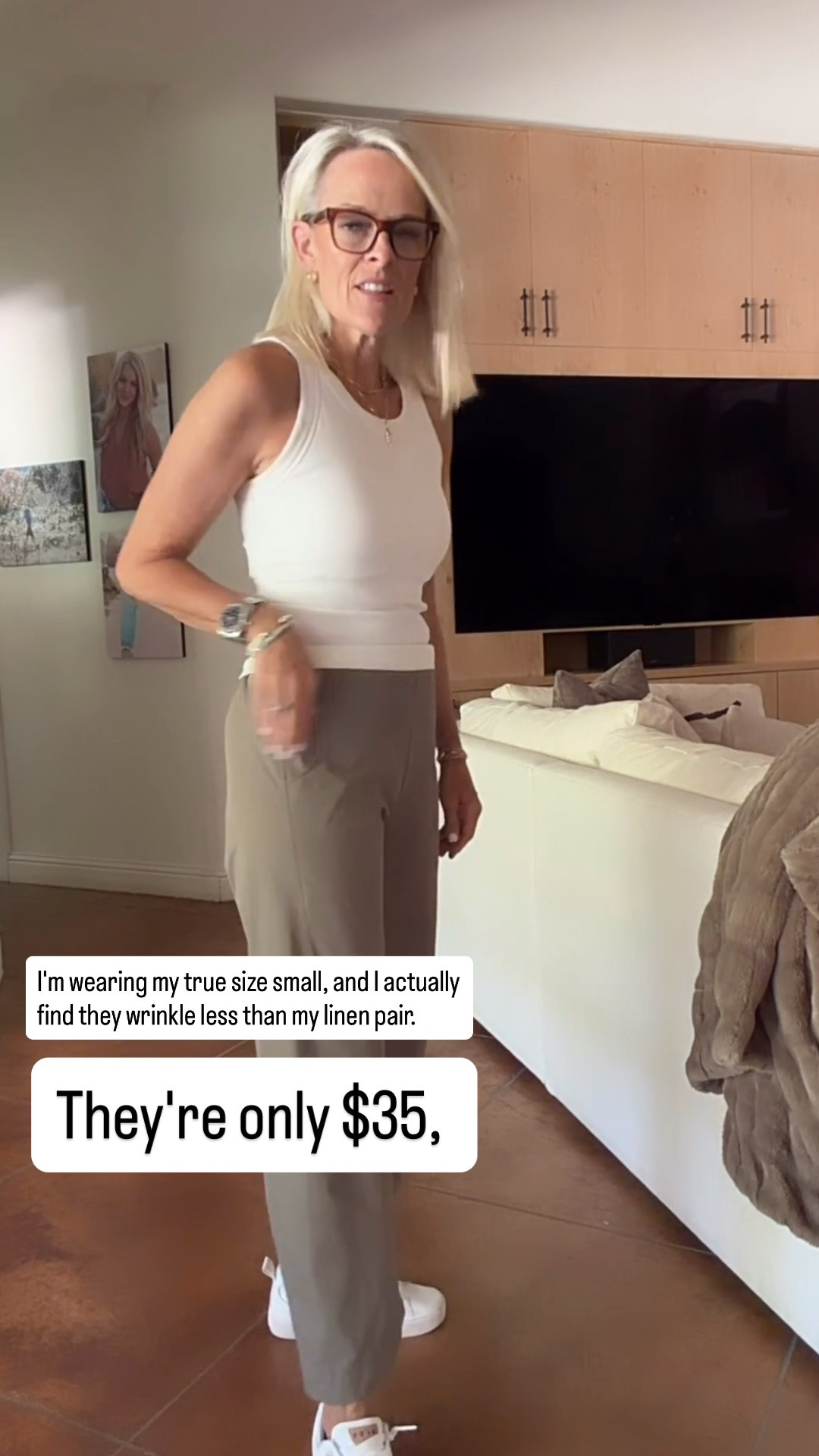 If you love the look of the pricey pair, but not the price tag, these are such a great find! They're only $35, I'm wearing my true size small, and I actually find they wrinkle less than my linen pair. Paired with my favorite tank that has a built-in bra—it's one I wear on repeat!

💡 LTK MADE EASY
❤️ Heart = Support my posts!
🔖 Save = Get sale & restock alerts
📋 Lists = Keep favorites organized
📲 Share = Send lists and products to a friend. Hello, Christmas List!
💬 Comment = Ask me anything about these finds. :-)

#LTKootd #LTKTravel #LTKSaleAlert