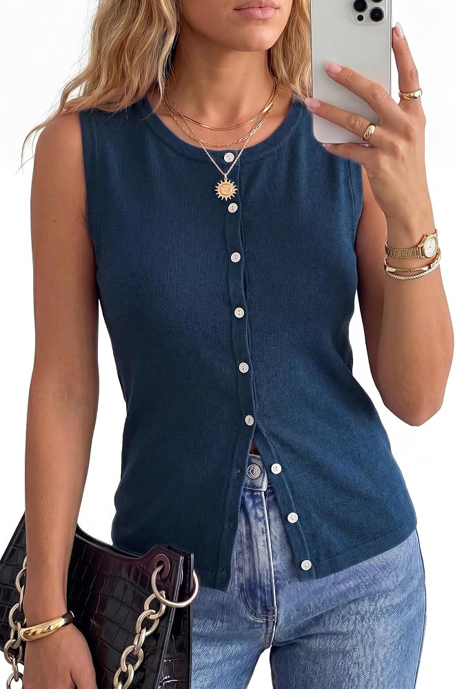 Arach&Cloz Women's Wool Blend Non See Through Button Down Casual Tank Tops     Sleeveless Top, Cr... | Amazon (US)