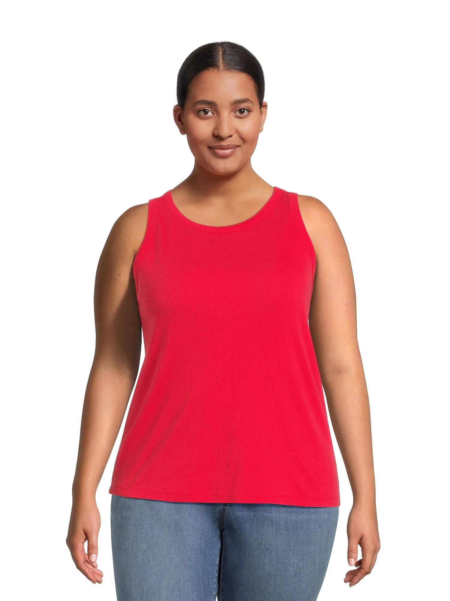 Terra & Sky Women's Plus Size High Neck Ribbed Tank Top | Walmart (US)