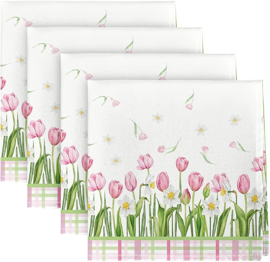 Horaldaily Spring Summer Cloth Napkins 18 x 18 Inch, Seasonal Tulip Wild Flowers Party Dinner Dec... | Amazon (US)