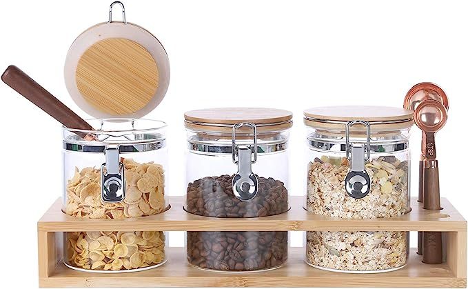 KKC Home Accents Glass Storage Jars with Airtight Lids,Glass Kitchen Jar Containers Looking Clamp... | Amazon (US)