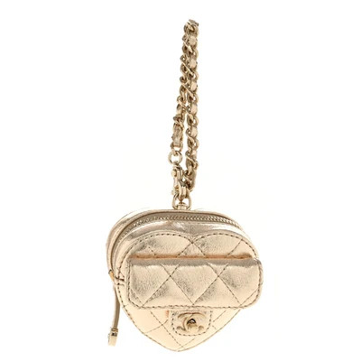 Metallic Lambskin Quilted CC Mini In Love Heart Bag Charm Gold | FASHIONPHILE (US)