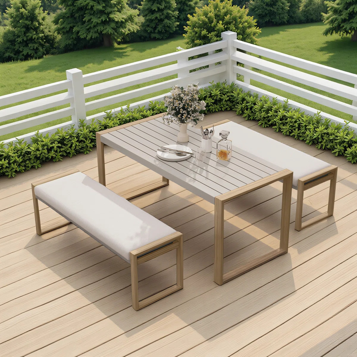 3-Piece Outdoor Dining Set with Faux Wood Finish for 4 People | Wayfair North America