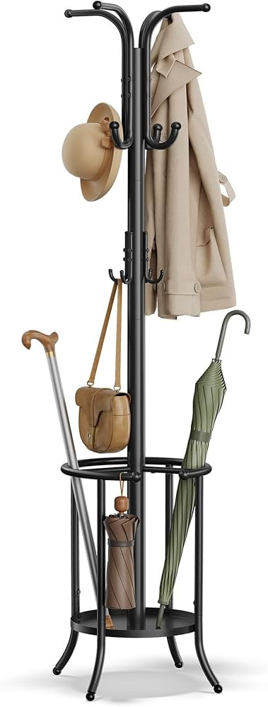 SONGMICS Coat Rack Freestanding, Coat Rack with Umbrella Holder with 12 Hooks, for Entryway, Hall... | Amazon (US)