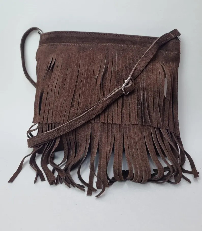 Chocolate Brown Suede Fringe Crossbody Bag: Boho Western Leather Purse - Etsy | Etsy (US)