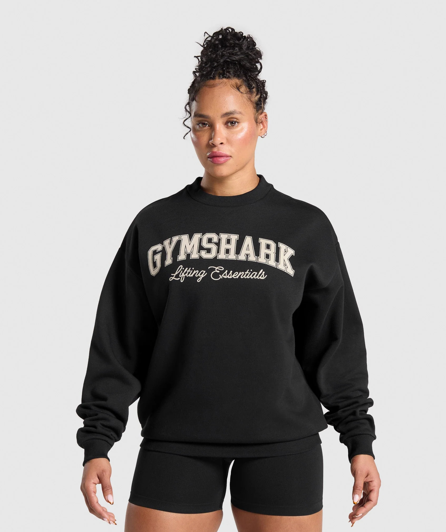 Gymshark Lifting Essentials Graphic Brushed Oversized Sweatshirt - Black | Gymshark UK