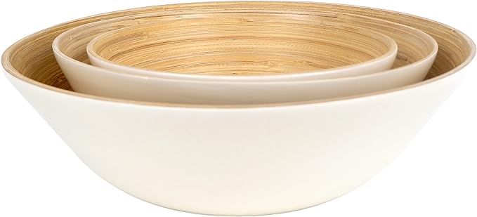 AMACRAFTS Bowls For Food, Large Salad Bowl Serving Set Of 3 Handcrafted Made From , Light And Dur... | Amazon (US)