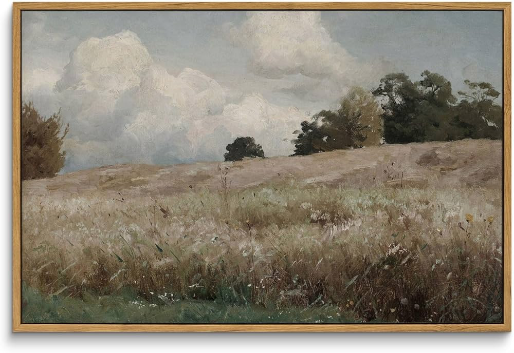 InSimSea Framed Canvas Wall Art Vintage Decor, Farmhouse Scenery Vast Field Grassland Paintings, ... | Amazon (US)