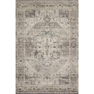 Hathaway Steel/Ivory 3 ft. 6 in. x 5 ft. 6 in. Traditional 100% Polyester Pile Area Rug | The Home Depot