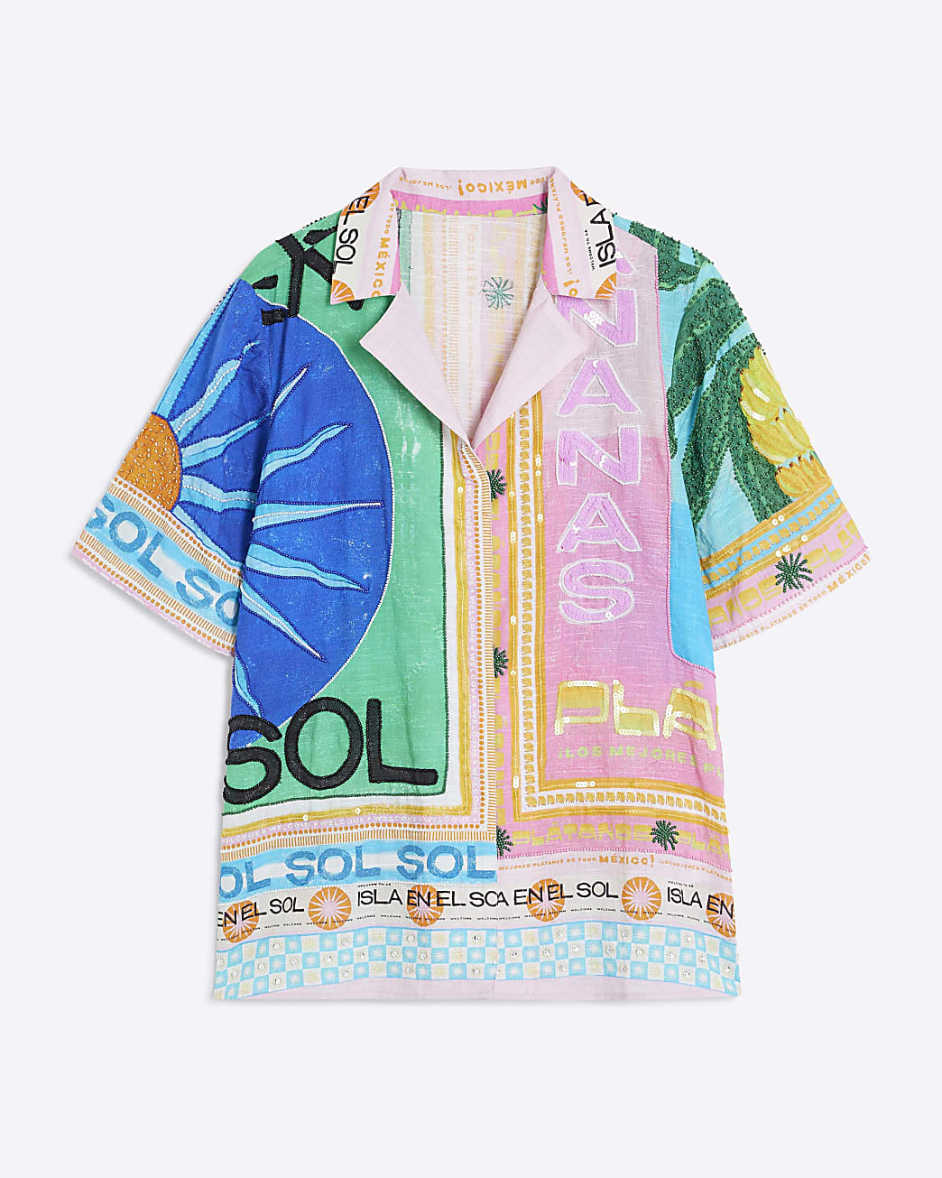 Pink Atlas Embellished Resort Shirt | River Island UK & IE