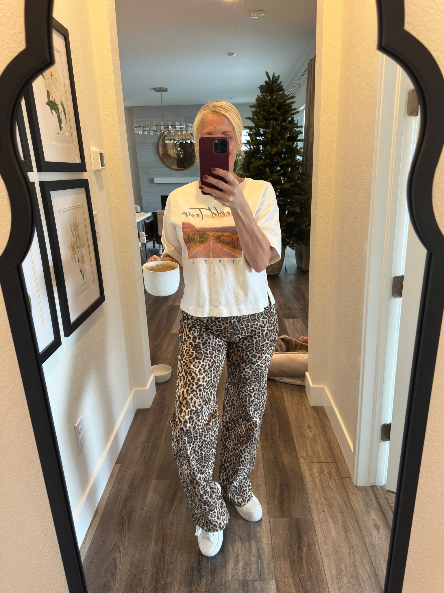 Animal print, leopard pants, white sneakers #loft
