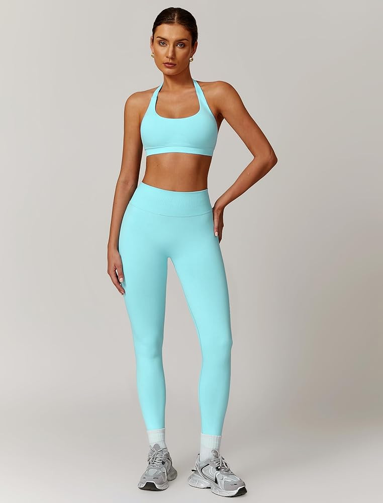 ABOCIW Workout Sets for Women Seamless Scunch Butt Lifting Impact Leggings Halter Sports Bra 2 Pi... | Amazon (US)