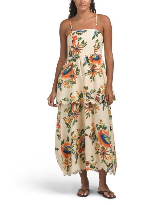 Linen Blend Printed Sleeveless Dress With Removable Straps | TJ Maxx