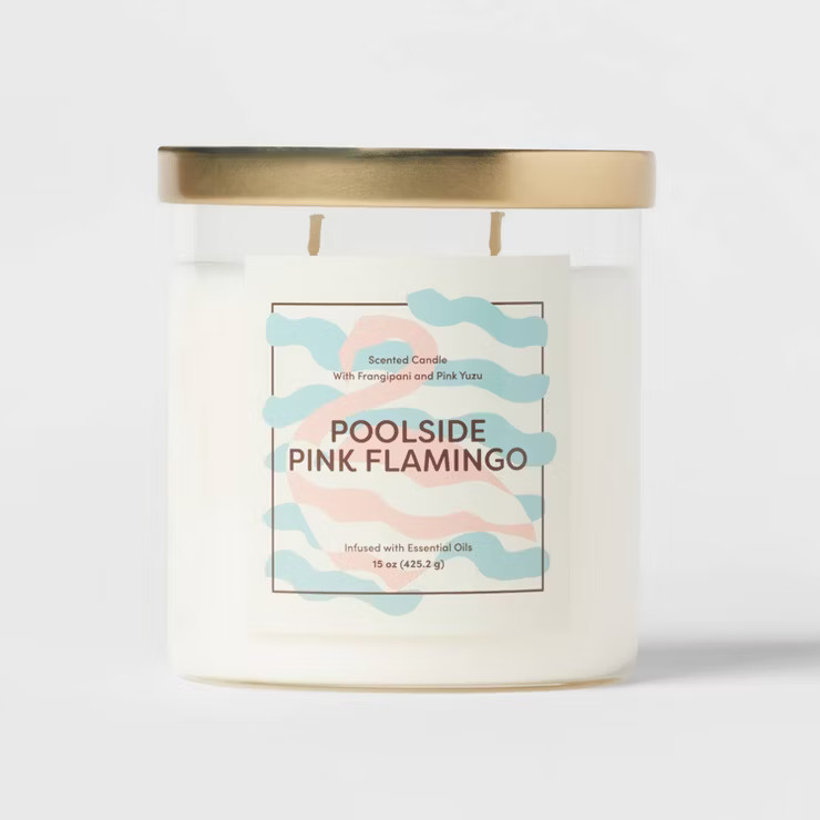 15oz Glass Jar Flamingo Graphic Label Poolside Pink Flamingo Candle Blue - Opalhouse™ | Target