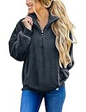 MEROKEETY Women's Long Sleeve Contrast Color Zipper Sherpa Pile Pullover Tops Fleece Sweatshirt | Amazon (US)