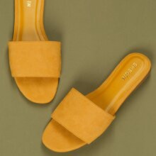 Open Toe Wide Band Slide On Mule Sandals | SHEIN