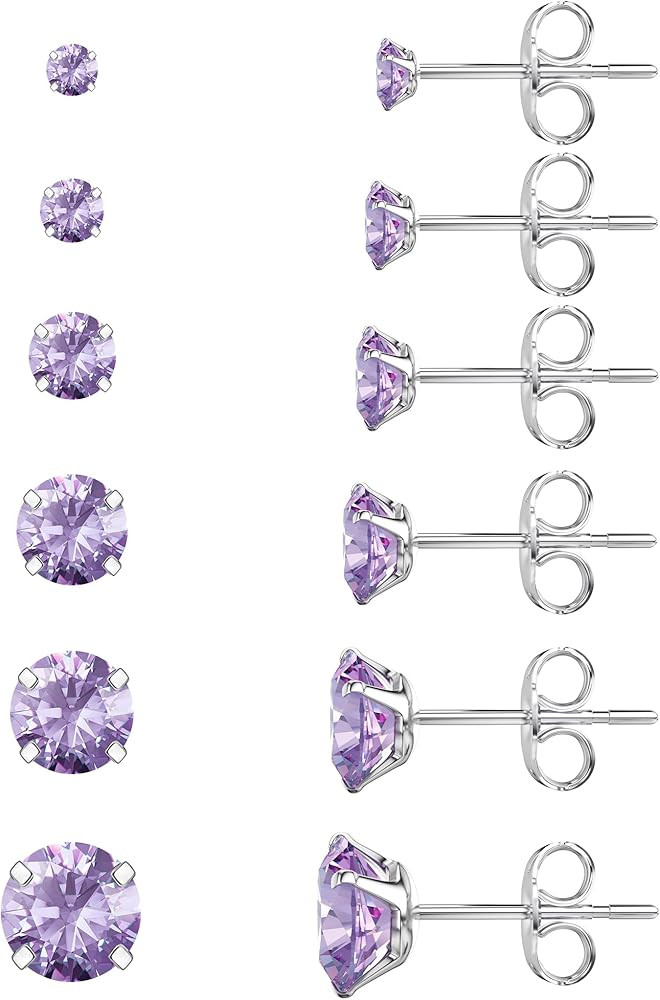 6 Pairs Stud Earrings Set, Hypoallergenic Cubic Zirconia 316L Earrings Stainless Steel CZ Earring... | Amazon (US)