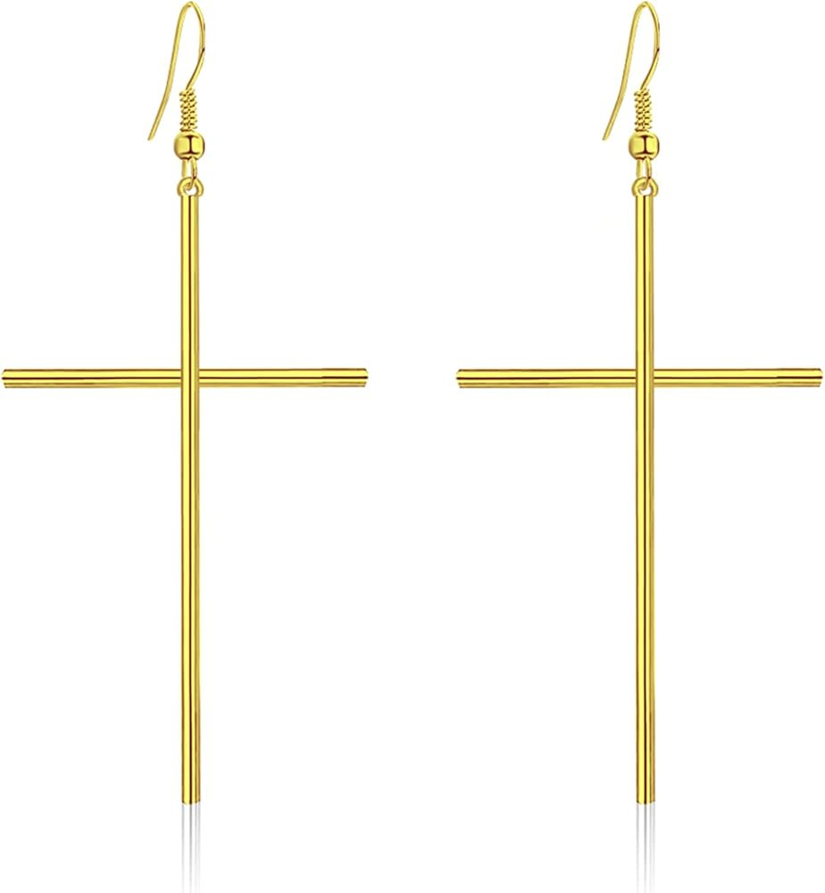Unique Gold Silver Black Punk Long Cross Dangle Drop Earrings for Women Men Statement | Amazon (US)